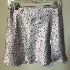 Purple floral silky mini skirt